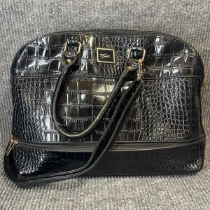 Sei Satchel Bag LARGE Black Croc Embossed Patent Faux Leather Handbag Travel